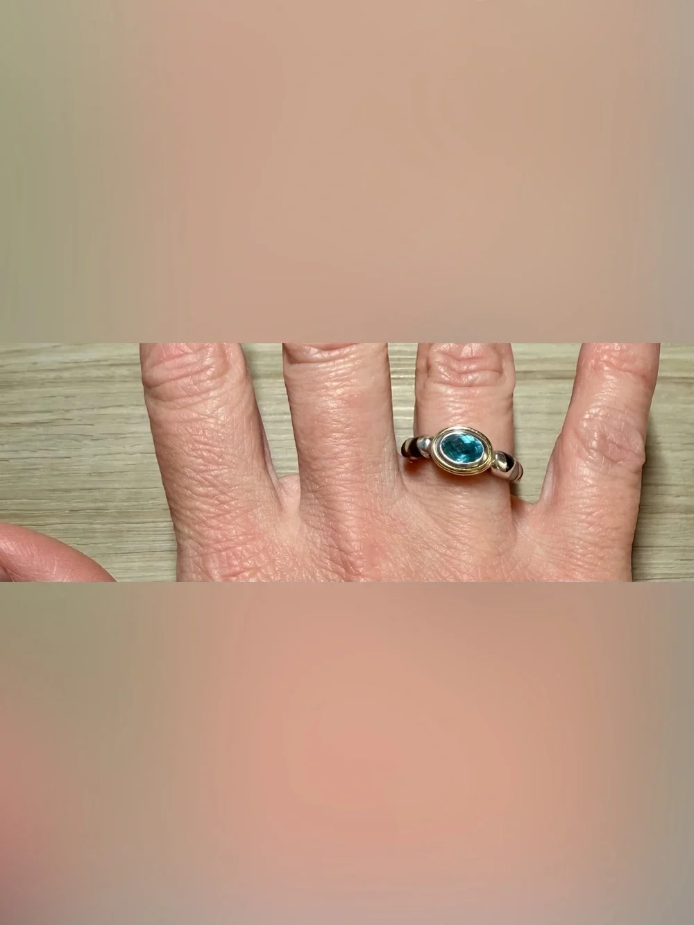 Vintage Modernist Asch Grossbardt Sterling Silver & 18K Gold Blue Topaz Ring